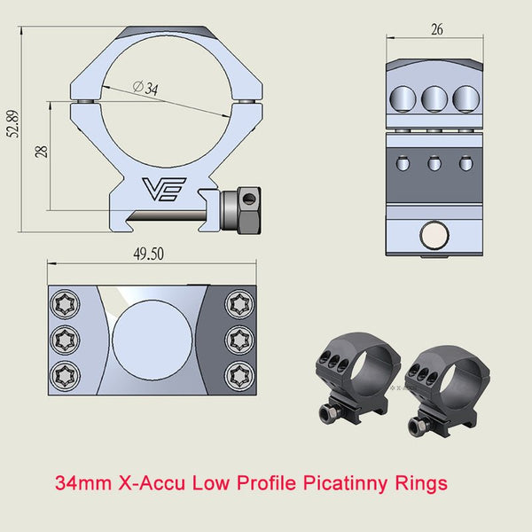 X-Accu Mighty 34mm Scope Rings